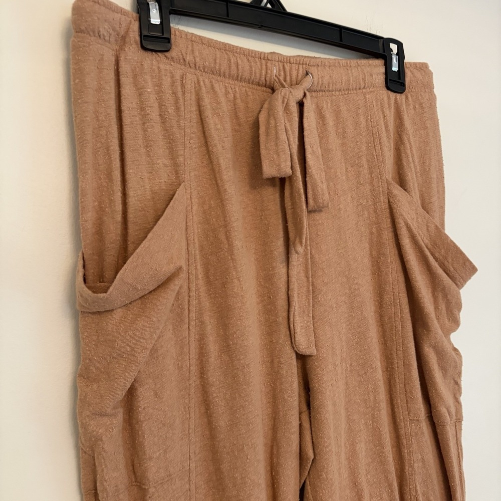 Aerie Medium Jogger Pants Knit Pull On Lounge Casual Light Brown Tan Comfy Tie - Picture 2 of 6